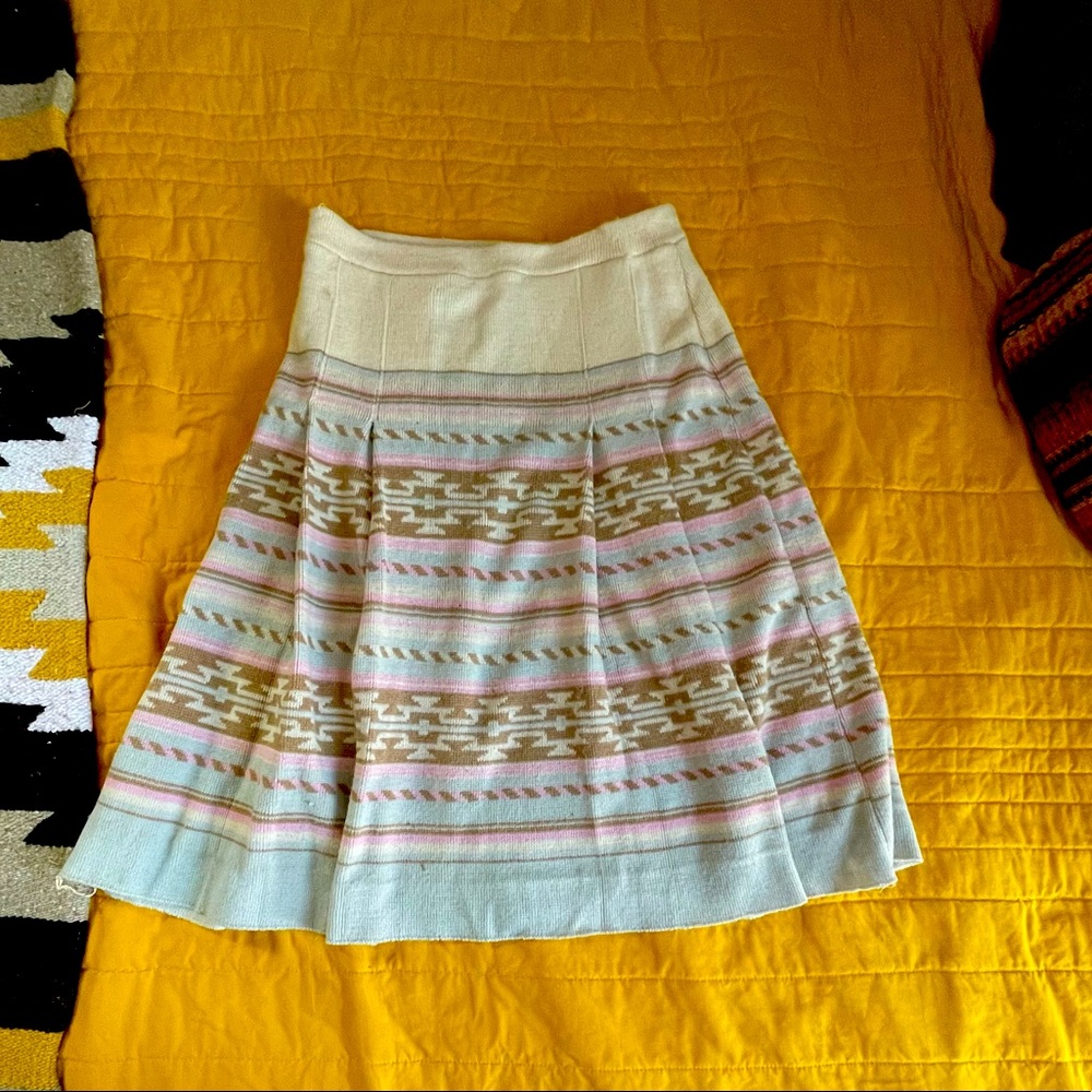 Chic Cream and Pink Patterned Skater Skirt